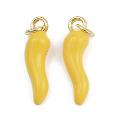 Желтый Латунь эмаль подвески, рог изобилия / итальянский рог корничелло амулеты, с прыжковых колец, золотые, стойки покрытие, без кадмия и без свинца, долговечный, желтые, 20.5x6x5 мм, отверстие : 3.4 мм