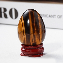 Tiger Eye Easter Raw Natural Tiger Eye Egg Display Decorations, Wood Base Reiki Stones Statues for Home Office Decorations, 40x25mm