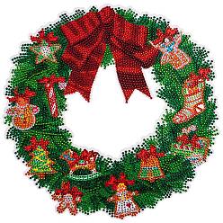Bowknot Christmas Wreath DIY Diamond Painting Kits, Including Plastic Boards, Resin Rhinestones, Diamond Sticky Pens, Tray Plates and Glue Clay, Bowknot, 300x300mm