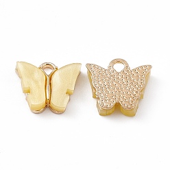 Pale Goldenrod Acrylic Charms, with Light Gold Tone Alloy Finding, Butterfly Charm, Pale Goldenrod, 13x14x3mm, Hole: 2mm