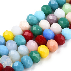 Mixed Color Glass Beads Strands, Faceted, Rondelle, Mixed Color, 7~8x5.5~6mm, Hole: 1mm, about 70~72pcs/strand, 16.1 inch
