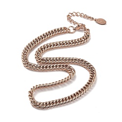 Rose Gold Ion Plating(IP) 304 Stainless Steel Cuban Link Chain Necklace, Rose Gold, 16.14 inch(41cm)