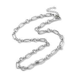 Stainless Steel Color 304 Stainless Steel Oval & Ring Link Chain Necklaces for Women, Stainless Steel Color, 17.52 inch(44.5cm)