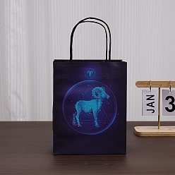 Aries Luminous 12 Zodiac Signs Kraft Paper Bags, with Handles, Gift Bags, Black, Aries, 11.1x6.4x14.3cm