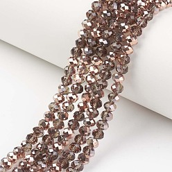 Saddle Brown Electroplate Transparent Glass Beads Strands, Half Copper Plated, Faceted, Rondelle, Saddle Brown, 3.5x3mm, Hole: 0.4mm, about 123~127pcs/strand, 13.7~14.1 inch(35~36cm)