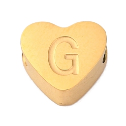 Letter G Ионное покрытие (IP) устойчиво к потускнению 304 шарики из нержавеющей стали, сердце с письмом, золотые, Буква G, 7x8x3 мм, отверстие : 2 мм
