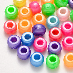 Mixed Color Plastic Pearlized Beads, Barrel, Mixed Color, 9x6mm, Hole: 3.5mm, about 1900pcs/500g.