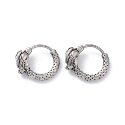 Stainless Steel Color 304 Stainless Steel Dragon Hoop Earrings for Men Women, Antique Silver, 14.5x17.5x5.5mm, Pin: 1mm