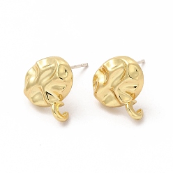Golden Alloy Stud Earring Findings, with Horizontal Loop and 304 Stainless Steel Pins, Long-Lasting Plated, Oval, Cadmium Free & Lead Free, Golden, 13.5x12mm, Hole: 2.5mm, Pin: 0.6mm