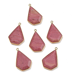 Pink Petrified Rhodonite Натуральные розовые окаменевшие родонитовые граненые подвески, ромбовидные подвески из нержавеющей стали в оправе, реальный 304 k позолоченный, ионное покрытие (ip), 14 мм, отверстие : 29.5x19.5x4.5 мм