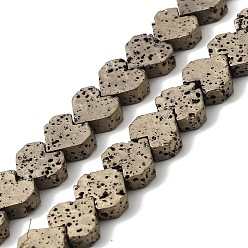 Light Gold Plated Electroplated Natural Lava Rock Beads Strands, Heart, Light Gold Plated, 8x8.5x3mm, Hole: 1mm, about 60pcs/strand, 16.54''(42cm)
