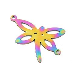 Rainbow Color Ионное покрытие (ip) 304 звенья из нержавеющей стали, ручная полировка, стрекоза, Радуга цветов, 18x25.5x0.7 мм, отверстие : 1.2 мм