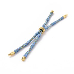 Light Sky Blue Nylon Cord Silder Bracelets, for Connector Charm Bracelet Making, with Rack Plating Golden Brass Findings, Long-Lasting Plated, Cadmium Free & Lead Free, Light Sky Blue, 8-5/8~9 inch(22~22.8cm), 0.3cm, Hole: 2.6mm