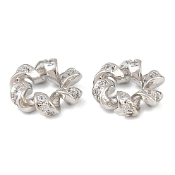 Платина Витое кольцо из латуни с микропаве из прозрачных кубических цирконий, европейские бусины, бусины с большим отверстием, стойки покрытие, долговечный, без свинца и без кадмия, платина, 10x3 мм, отверстие : 4 мм