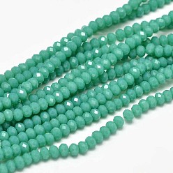 Dark Cyan Faceted Rondelle Glass Beads Strands, Dark Cyan, 3.5x2.5~3mm, Hole: 0.8mm, about 125~128pcs/strand, 13.7~14.1 inch(35~36cm)