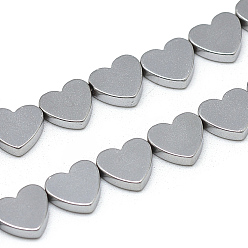 Platinum Plated Electroplate Non-magnetic Synthetic Hematite Beads Strands, Heart, Platinum Plated, 8x7x2mm, Hole: 0.5mm, about 51pcs/strand, 15.7 inch