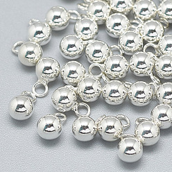 Silver 925 Sterling Silver Charms, Round, Silver, 6.5x4mm, Hole: 1~1.5mm