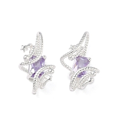 Лиловый Латуни циркония кубической подвески, звезды прелести, реальный 18 k позолоченный, сирень, 17x11x6 мм, отверстие : 5.5x3 мм