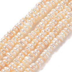 PapayaWhip Natural Cultured Freshwater Pearl Beads Strands, Grade 4A, Rondelle, PapayaWhip, 3~4x2mm, Hole: 0.2mm, about 168pcs/strand, 13.90 inch(35.3cm)
