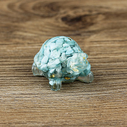 Amazonite Resin Home Display Decorations, with Natural Amazonite Chips and Gold Foil Inside, Tortoise, 50x30x27mm