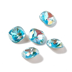 Light Aquamarine AB K9 Glass Rhinestone Cabochons, Pointed Back & Back Plated, Square, Light Aquamarine AB, 8x8x4mm