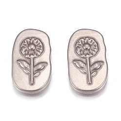 Stainless Steel Color 304 Stainless Steel Cabochons, Round Corner Rectangle with Flower, Stainless Steel Color, 18x10x2mm