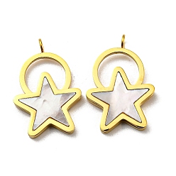 Real 14K Gold Plated 304 Stainless Steel Shell Pendants, Star Charms, Real 14K Gold Plated, 19.5x13x2mm, Hole: 1.8mm