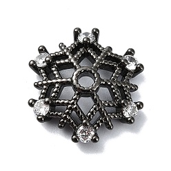 Черный Цвет Металла Покрытие стойки латунь микро паве прозрачный колпачок из кубического циркония, долговечный, цветок, металлический черный , 13.5x13.5x3 мм, отверстие : 1.8 мм
