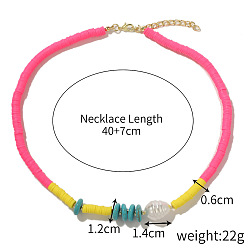 ① N2204-21 Turquoise Pink Soft Ceramic Colorful summer clay pearl necklace - unique design, turquoise, fashionable collarbone chain.