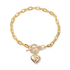 Golden Alloy Heart Charm Bracelet with Cable Chains, Golden, 7-7/8 inch(20cm)