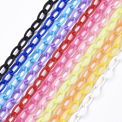 Mixed Color Opaque Acrylic Cable Chains, Horse Eye, Mixed Color, 13x8x2mm, 18.5 inch~19.29 inch(47~49cm)/strand
