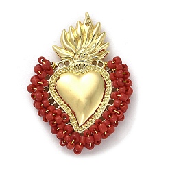 FireBrick Rack Plating Brass Pendants, Alloy and Clay, Real 18K Gold Plated, Cadmium Free & Lead Free, Long-Lasting Plated, Sacred Heart of Jesus, FireBrick, 51x38x7.5mm