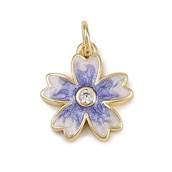 Фиолетовый Латунные микро проложить кубического циркония подвески, , с эмалью, стойки покрытие, долговечный, без кадмия и без свинца, с целью перехода в кольце, реальный 18 k позолоченный, фиолетовые, 14x12.5x2 мм, отверстие : 3 мм