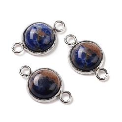 Содалитовое Подвески из натурального содалита, полукруглые звенья, с цветным тоном нержавеющей стали 304 фурнитура из нержавеющей стали, 12x19.5x5 мм, отверстие : 2 мм
