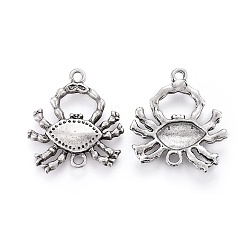 Thai Sterling Silver Plated Tibetan Style Alloy Links connectors, Lead Free & Nickel Free & Cadmium Free, Crab, Thailand Sterling Silver Plated, 25x22.5x3mm, Hole: 1.8mm