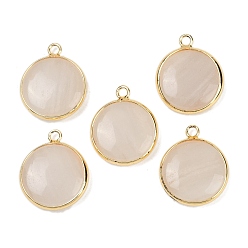 Джаспер Подвески из натуральной яшмы, плоские круглые прелести, с латунной, без свинца и без кадмия, стойки покрытие, золотые, 22~23x18.5~19.5x4~5 мм, отверстие : 1.8~2 мм