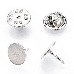 Platinum Ion Plating(IP) Iron Badge Lapel Pin Back Butterfly Clutches, with Iron Flat Round Tie Tacks Blank Pins, Lead Free & Nickel Free & Cadmium Free, Platinum, 10~11.5x5.5mm, Hole: 0.8mm