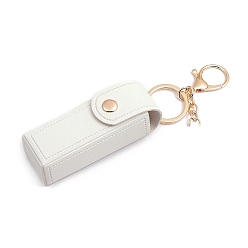 White PU Leather Lipstick Storage Bags, Portable Lip Balm Organizer Holder for Women Ladies, with Light Gold Tone Alloy Keychain, White, Bag: 9x2.5cm