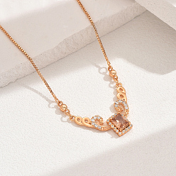 Верблюжий Элегантные винтажные латунные женские прямоугольные подвески с паве из кубического циркония, реальный 18 k позолоченный, верблюжие, 18.70 дюйм (47.5 см)