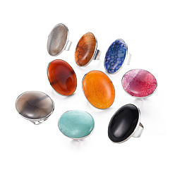 Mixed Stone Adjustable Natural Mixed Gemstone Finger Rings, with Platinum Brass Findings, Oval, US Size 9 1/4(19.1mm)