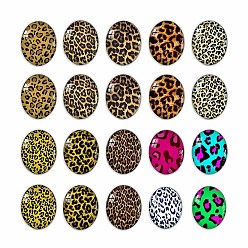 Mixed Color Glass Cabochons, Oval with Leopard Print Pattern, Mixed Color, 18x13x5mm, 10colors, 6pcs/color, 60pcs/box