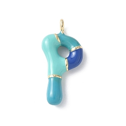 Letter P Латунь эмаль подвески, долговечный, без кадмия и без свинца, реальный 18 k позолоченный, буквенное очарование, Письмо P, 21~25x6~25x4~7 мм, отверстие : 1.6~2 мм