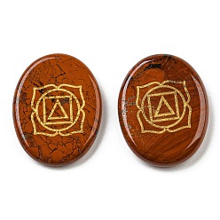 Red Jasper Natural Red Jasper Cabochons, Oval with Gold Tone Chakra Pattern, 27.5~28x21.5~22x4.5~5mm