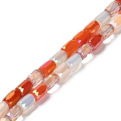 Naranja Abalorios de vidrio electrochapa, facetados, columna, naranja, 6~6.5x4 mm, agujero: 0.8 mm, sobre 80 unidades / cadena, 20.12~20.24 pulgada (51.1~51.4 cm)