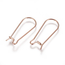 Rose Gold Ion Plating(IP) 304 Stainless Steel Hoop Earrings Findings Kidney Ear Wires, Rose Gold, 25x10x0.7mm, 21 Gauge