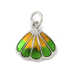 Зеленый Подвески в форме ракушек из латуни с эмалью, с прыжковых колец, стойки покрытие, долговечный, без свинца и без кадмия, платина, зелёные, 12.5x12.5x3.5 мм, отверстие : 3.5 мм