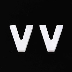 Letter V Подвески из натуральных пресноводных ракушек, для изготовления ювелирных изделий, кремово-белые, Буква V, 10x8.5x2.5 мм, отверстие : 0.8 мм