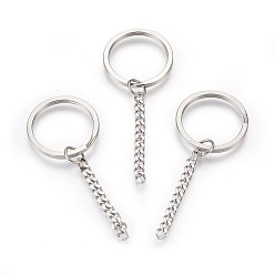 Stainless Steel Color 304 Stainless Steel Split Key Rings, Keychain Clasp Findings, with Chains, Stainless Steel Color, 75mm, 30x2.5mm