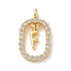 Настоящее золото 18K Латунные микропаве прозрачные подвески с фианитом, овальный с подвесками в виде буквы F, стойки покрытие, долговечный, без кадмия и без свинца, реальный 18 k позолоченный, 18.5x11x3.8 мм, отверстие : 1.8 мм