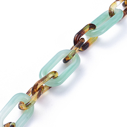 Aquamarine Handmade Acrylic Figaro Chains, Imitation Gemstone Style & Leopard Print Design, Oval, for Jewelry Making, Aquamarine, Link: 20.5x11x3mm, 14x8x2mm, 39.37 inch(1m)/strand